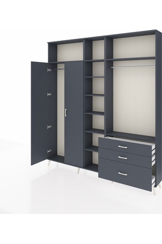 Arges Dolap 9 Raflı 3 Çekmeceli 2 Askılı 220x30x243 Antrasit-antrasit/antrasit Antrasıt/antrasıt