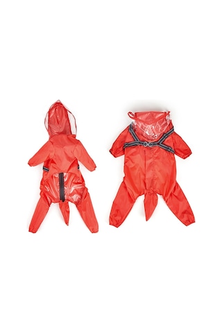 Kapüşonlu Köpek Yağmurluk Entegre Koşum Tasması -kolay Aşınma, Dört Ayaklı Tasarım, Boyut: S Kırmızı