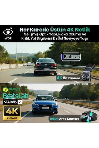 360+ Botslab G300h Plus Wdr 4k Uhd Ön+Arka Wifi+Gps 170 Geniş Açı Gece Görüşlü Araç İçi Kamera Dash Cam Araç Kamerası +lcd Ekran+G-Sensör+Sesli Kontrol + 64Gb Hafıza Kartı