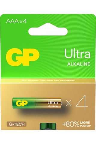 GP Batteries G-TECH Ultra Alkalin İnce LR03 – AAA Boy 1.5V Pil 4’lü Kart