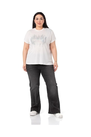 Disentis Büyük Beden Parlak Baskılı Bisiklet Yaka Beyaz T-shirt-beyaz Gri Beyaz - Gri