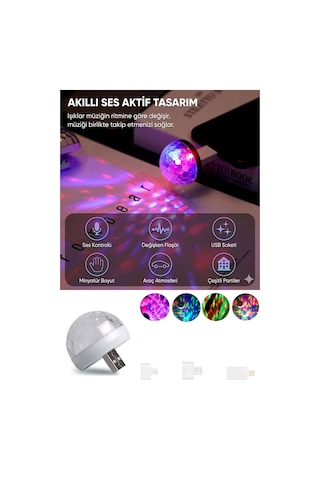 Rgb Usb Mini Disko Topu - Ses Sensörlü Renkli Led Parti Lambası