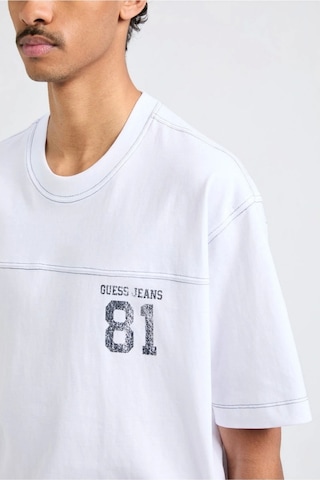 Guess Erkek Beyaz Pamuk T-shirt Logolu, Regular Fit Beyaz