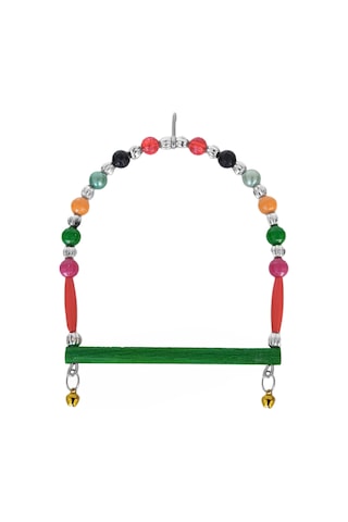 Markapet Ahşap Tünekli Şeffaf Boncuklu Kuş Salıncağı 10-12 Cm Renkli
