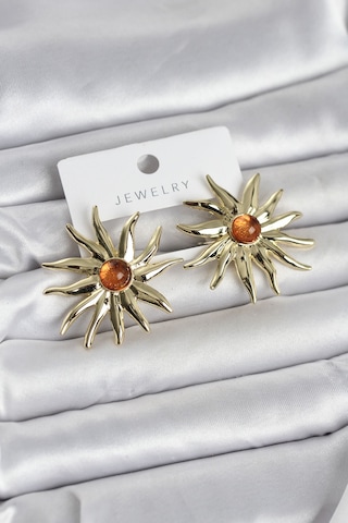 Güneş Model Gold Renk Pirinç Kadın Küpe Altın