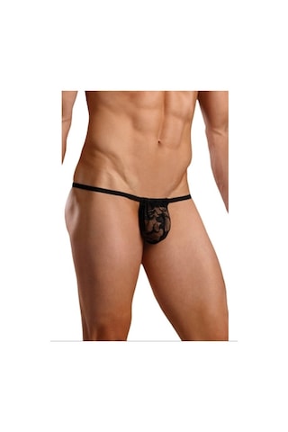 Tegangold Fantazi Siyah Dantelli Erkek Iç Çamaşırı String Tanga Mh4582 Siyah