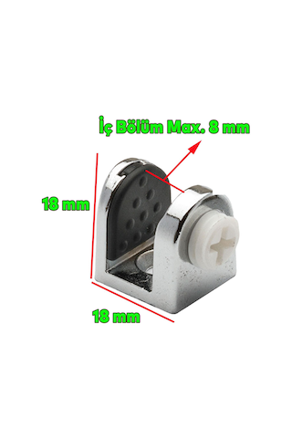 Tırnak Metal Cam Raf Tutucu Cam Etejer Menteşesi Krom Plastik Vidalı 8 mm (4 Adet)