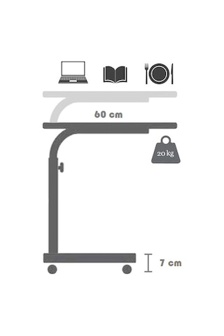 Yükseklik Ayarlı Dikey Laptop Ve Servis Sehpası - Çam Beyaz Çam