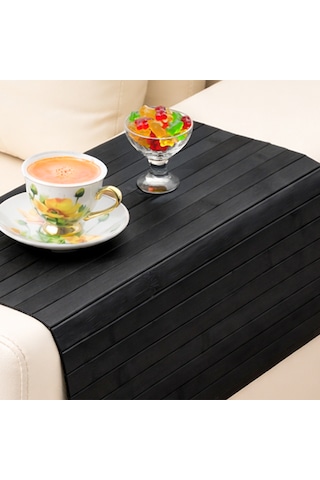 Porsima Lm-2005 Bambu Koltuk Matı Ahşap Kanepe Koltuk Kenarı Sehpa Yan Sehpa Katlanabilir Koltuk Kenarı Tepsisi 37x68cm Siyah