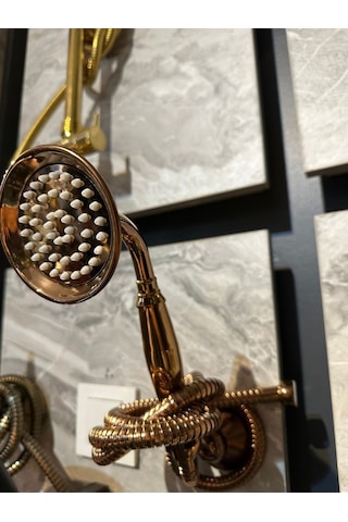 İsaoğlu Yapı Bakır Duş Sistemi Klasik Vintage Bronz Duş Seti Bronz Askı Aparatı Dahil Komple Set Bakır