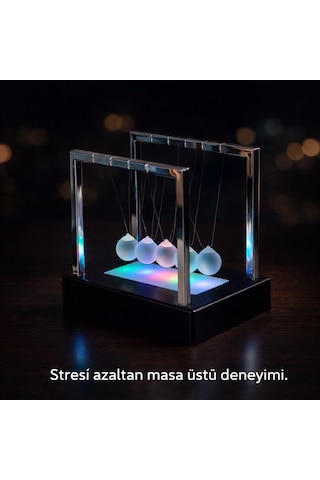 Stres Azaltıcı Ofis Masa Dekoru 5 Toplu Renkli Led Işıklı Newton Denge Topları Dekoratif Hediye