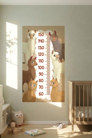Lama Temalı Dekoratif Çocuk Boy Ölçer Sticker Duvar Cetveli Takip Çizelgesi