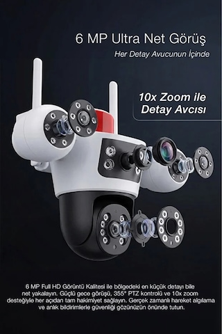 Güneş Enerjili Akıllı Güvenlik Kamerası 355 Ptz, Çift Lens, Hareket Algılama, Gece Görüş,kablosuz