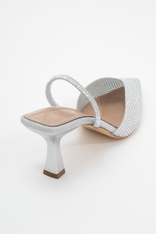 Luvishoes Luvi Shoes Renos Gümüş Kum Sim Sivri Burun Kadın Topuklu Abiye Ayakkabı Gümüş