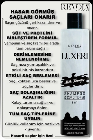 Revola Luxeri 2'si 1 Arada Şampuan Ve Kondisyoner Yıpranmış Saçlar İçin Onarıcı 500 Ml Milk Therapy Yıpranmış