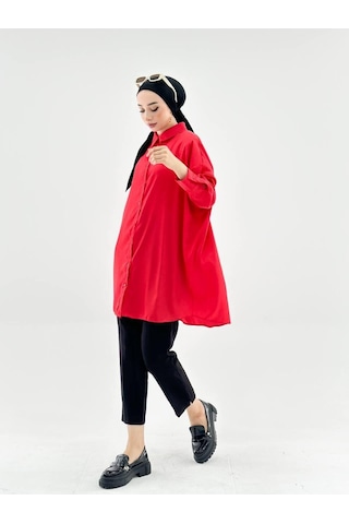 Vioshine Vıoshıne Kadın Oversize Saten Gömlek-kırmızı Kırmızı