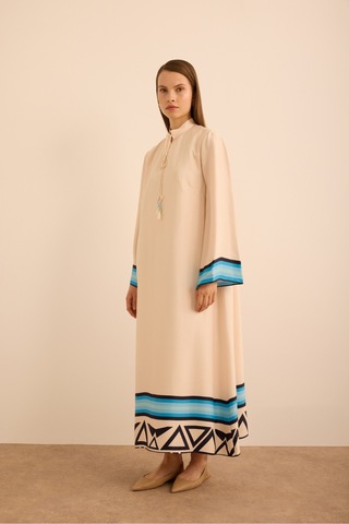 Aker Çizgi Desenli Cotton Elbise Mavi Mavi
