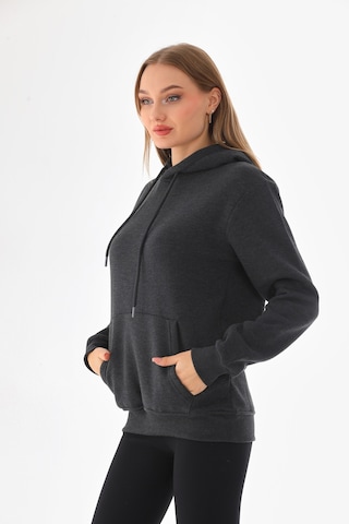 Everest Everst Kapüşonlu 3 İplik Şardonlu Cepli Sweatshirt Antrasit Antirasit