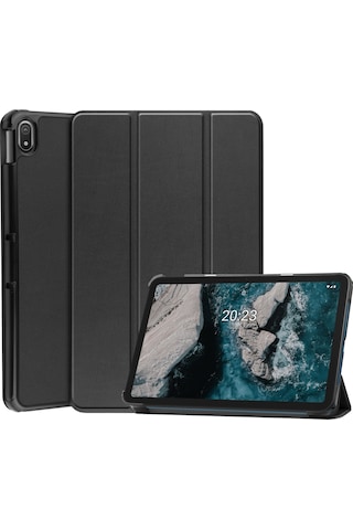 Nokia Uyumlu T20 Üç Katlı Stand İçin Koruyucu Kılıf Pu Deri + Pc Tablet Kapak