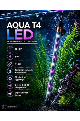 Aqua Akvaryum Işığı - Bitki Işığı - Balık Işığı - Tamamen Su İçinde Kullanılabilir - 12 Led - Pembe Beyaz - 41 Cm - Güçlü Aydınlatma - 6w