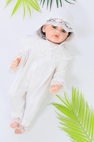 Sitilin Kız Bebek Dantelli Lüks Bebek Hastane Çıkışı Mevlüt Ve Özel Günler İçin Harika Tulum Set Stl6503 Ekru
