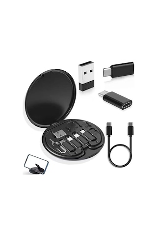 5'i 1 Arada Seyahat Kablo Seti 60w Usb Type-c Şarj Kablosu Sım Kart Kutusu, Telefon Standlı Portatif