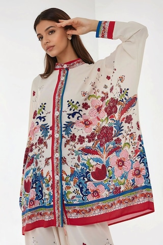 Hiccup Baskıllı Yüksek Bel Kimono Ve Pantolon İkili Modest Takım Beyaz
