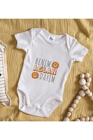 Bk Kids Aslan Dayım Tasarımlı Beyaz Bebek Body Zıbın-1 Çok Renkli