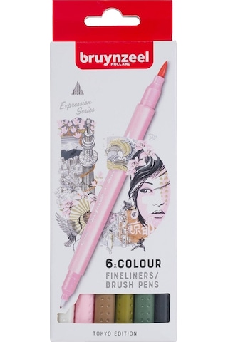 Bruynzeel Tokyo Edition Fineliner Çift Taraflı Brushpen 6 Renk N
