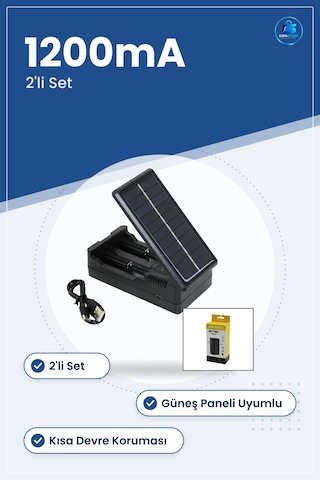 Pil Şarj Aleti 1200ma Güneş Solar Uyumlu 2'li Lityum İyon Piller