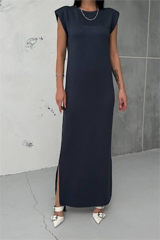 Neşeli Butik Kadın Vatkalı Yırtmaç Detaylı Modal Elbise Nbg010 Antrasit