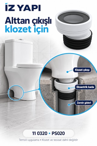 İz Yapı 20 Mm Eksantrik Klozet Kadası Alttan Çıkışlı Gider Bağlantı Adaptörü Ps020 Beyaz