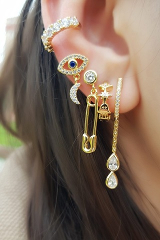 MorMajor Silver Ithal Dolu Taşlı Gümüş Kıkırdak-5545