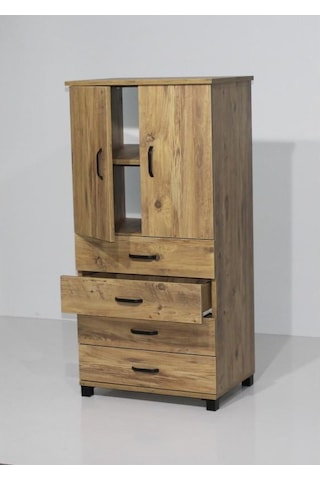 4 Çekmeceli Raflı Elbise Dolabı 61x44x128cm Çam