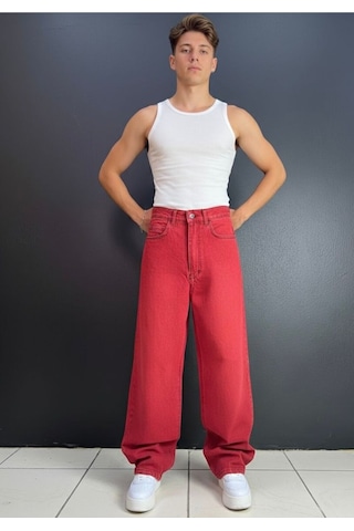 St.poll Baggy Jeans Pantolon Kırmızı