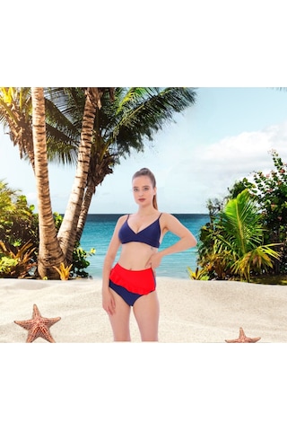 Shopiolog Kadın Volanlı Fraset Renkli Bikini Lacivert - Siyah