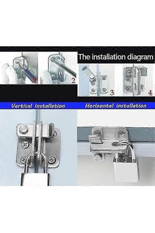 Sürgülü Kapı Kilidi Asma Kilit Mandallı Kapı Kilidi Tokalı Kilit Hırsızlık Önleyici Kanca, Fırçalanmış Paslanmaz Çelik Kaplama.