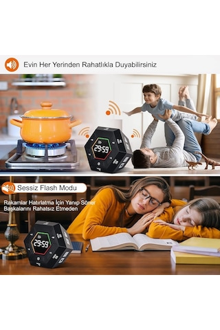 Hymark Altıgen Dijital Geri Sayım Zamanlayıcı Led Ekranlı Görsel Zaman Kontrol Mutfak Ders Mıknatıslı