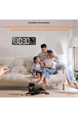 Büyük Ekranlı 16" Led Saat Dijital Duvar Saati Alarm Özellikli Dekoratif Tasarım Siyah