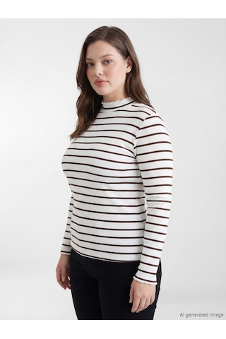 Lcw Modest Kahverengi Dik Yaka Çizgili Kadın Body