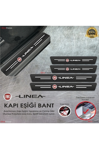Fiat Linea Logolu Karbon Kapı Eşiği Koruyucu Suni Deri 4'lü Set