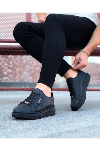 Aymood Jy01 Bront Bağcıklı Cilt Delikli Erkek Günlük Sneaker Ayakkabı Cst Siyah