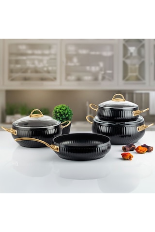 Lines Ts-0002 7 Parça Granit Kaplama Gold Kulp Güveç Tencere Seti