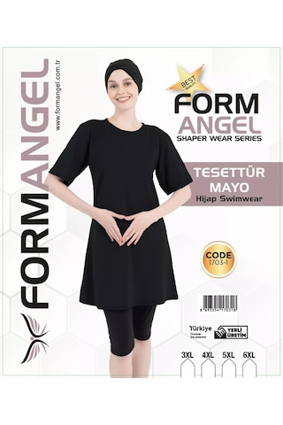 Form Angel Kadın Düz Renk Büyük Beden Kısa Kollu Likralı Tesettür Mayo Karışık Renk