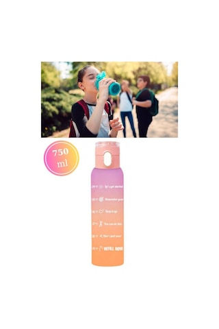Flosoft Çift Renk Düğmeli Tüp Suluk, Okul Ve Sporcu Matarası, Motivasyonel Su Şişesi 750Ml Turuncu