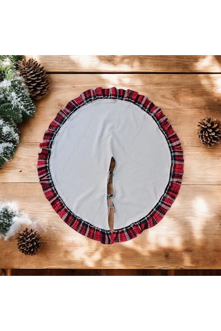 Yılbaşı Çam Ağacı Örtüsü Buldan Keten Ekose Fırfırlı Büyük Boy 90