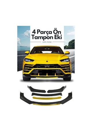 Sarı 4 Parça Ön Lip Universal Ön Tampon Eki Piano Black Sarı Renk
