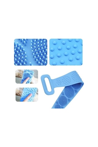 Silikon Çift Taraflı Banyo Duş Sırt Kesesi 70 CM 2'li Mavi - Mor