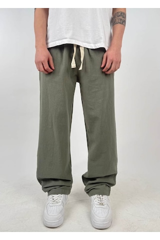 Zaee Keten Baggy Pantolon Haki Yeşil