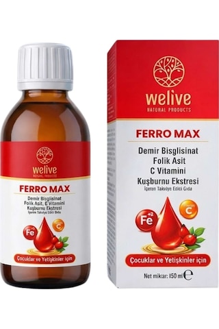 Ferro Max Demir Şurubu 150 Ml - Folik Asit, C Vitamini, Kuşburnu Ekstresi İçeren Takviye
